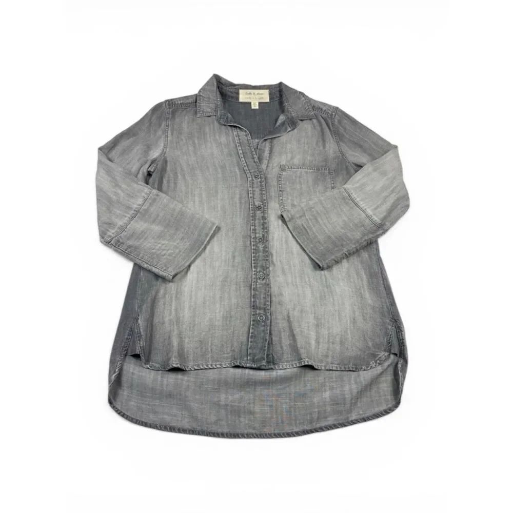 Cloth & Stone Chambray Button Tunic Gray Long Sleeve Top Soft Denim Shirt XS